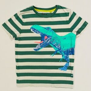 Mini Boden Dinosaur Tee Boys 8-9 Y Metallic Foil Stripes Cotton T-Shirt T-Rex